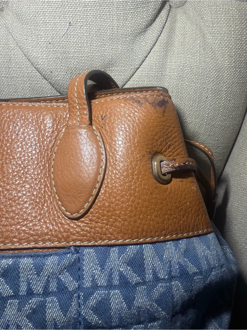 Michael Kors Brown Leather & Blue Signature Tote